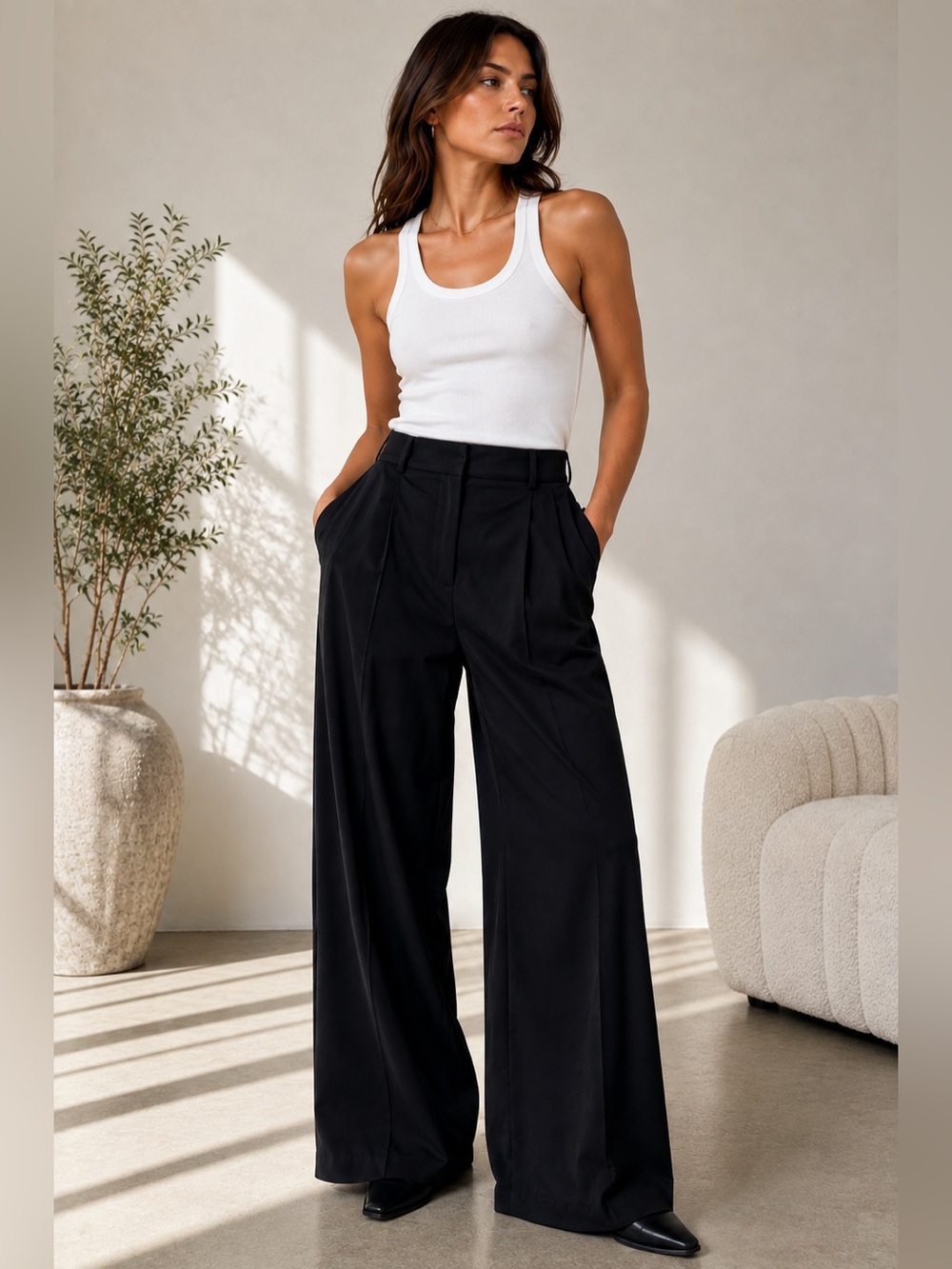 Apiece Apart Manon Women’s Sz 8 Black Tencel Wide Leg Pleated Pants Trouser 33”